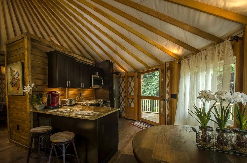 Creekside Secluded Yurt with Jacuzzi in Topton, North Carolina Luxury tent in Nantahala Lake