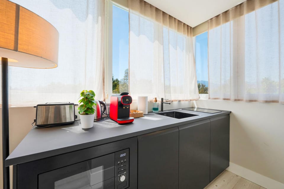 Kitchen or kitchenette, stove