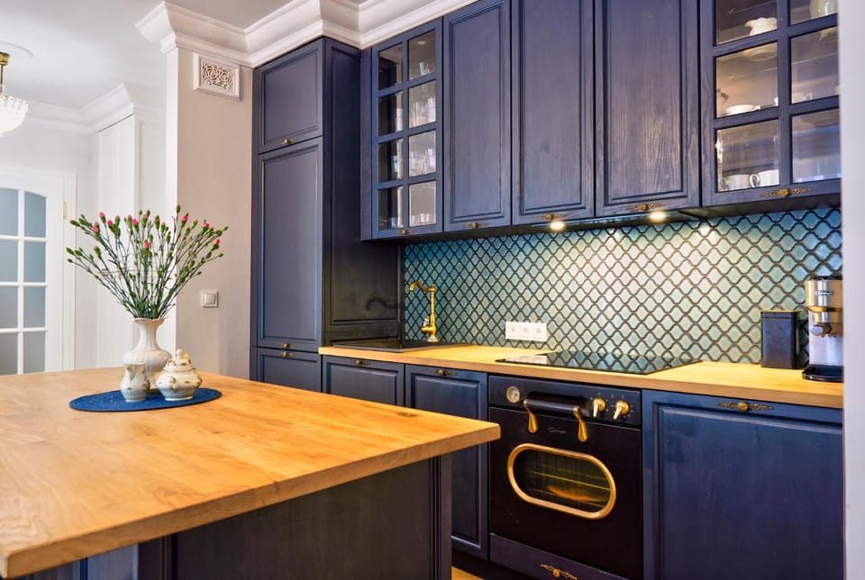 Kitchen or kitchenette, stove