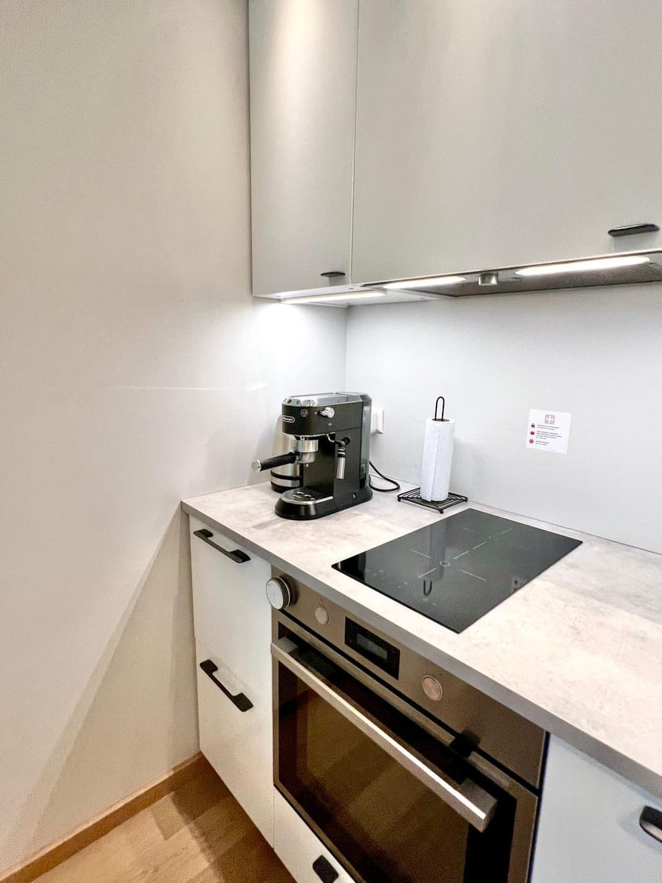 Kitchen or kitchenette, stove