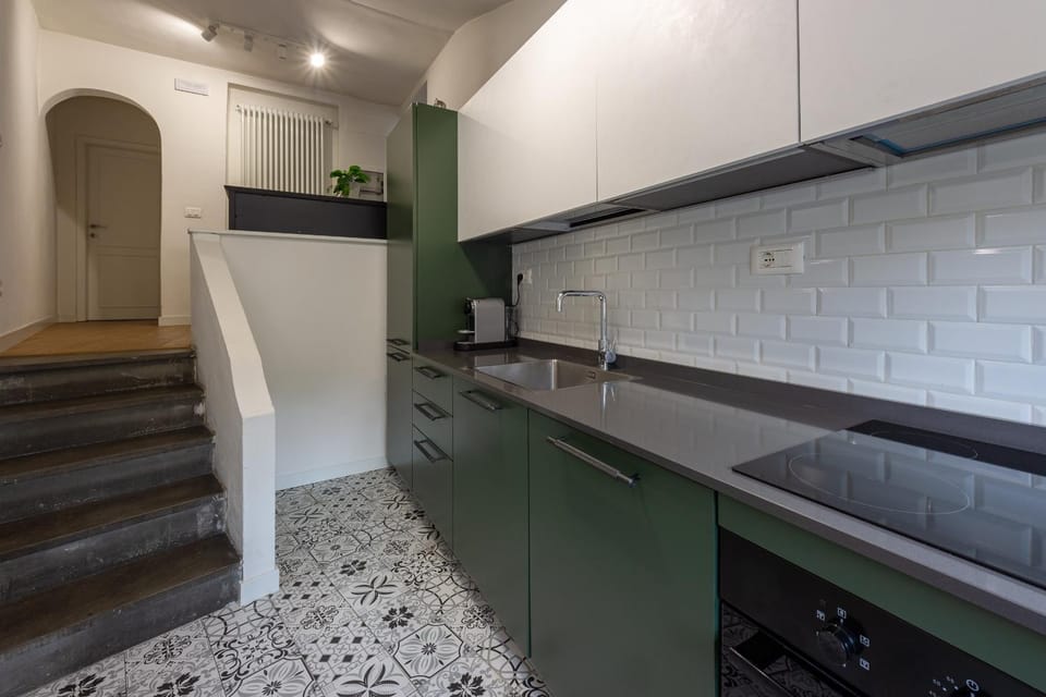 Kitchen or kitchenette, stove