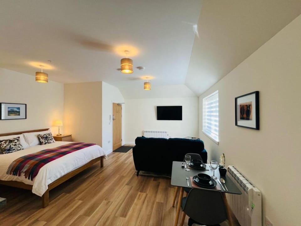 Bed, TV and multimedia, Seating area, Bedroom