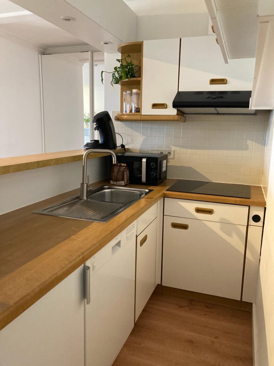 Kitchen or kitchenette, dishwasher, stove