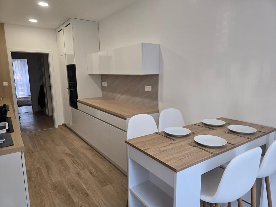 Kitchen or kitchenette, stove