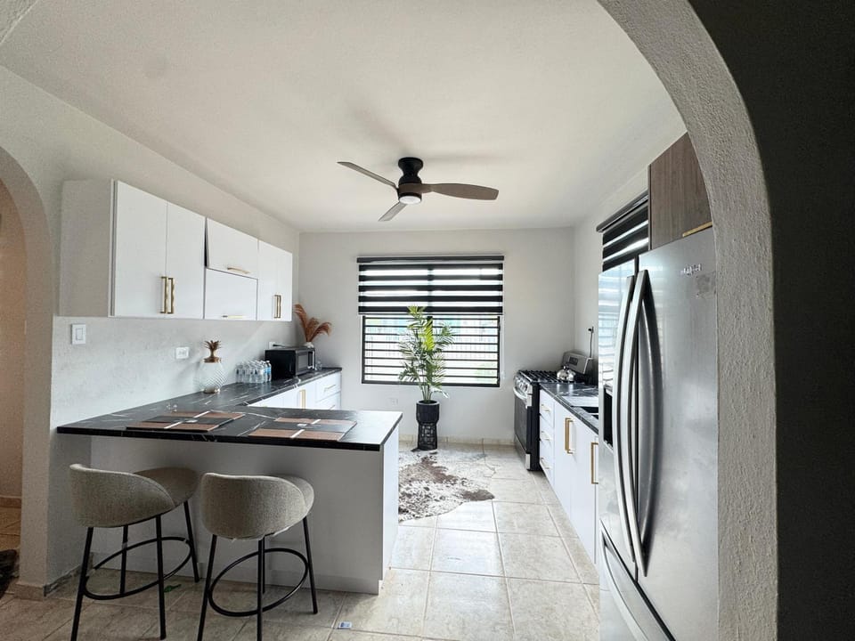 Kitchen or kitchenette, oven, stove
