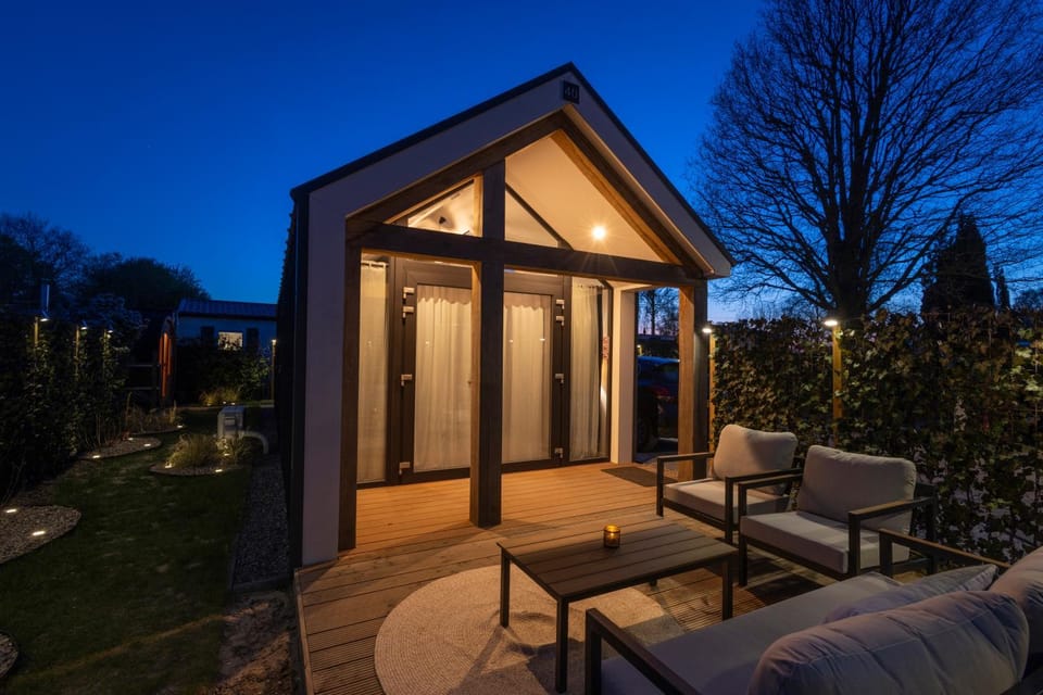 Property building, Night, Garden, Garden, Seating area