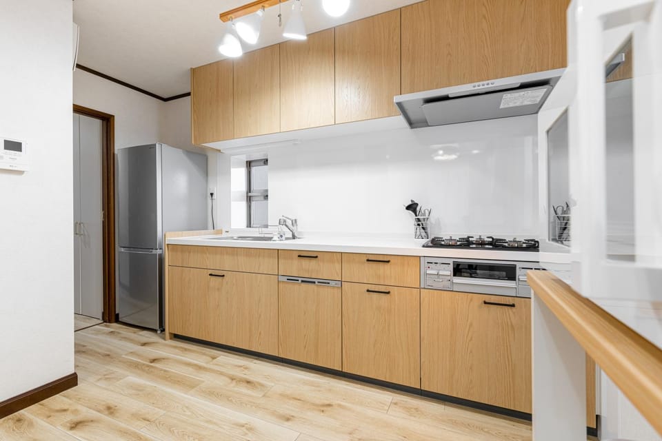 Kitchen or kitchenette, stove