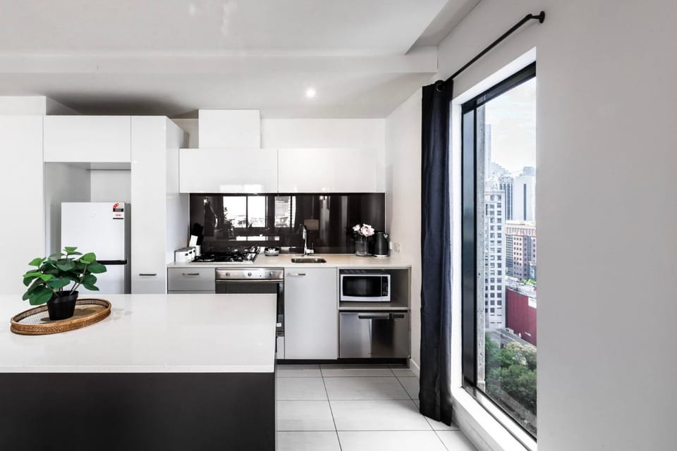 Kitchen or kitchenette, stove