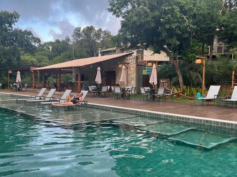 Swimming pool, sunbed