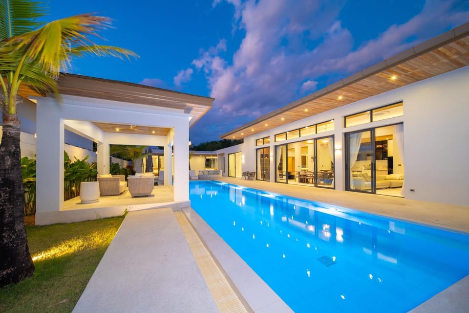 Property building, Night, Pool view, Swimming pool