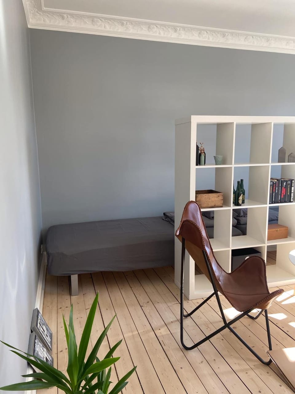 Bed, Seating area, Bedroom