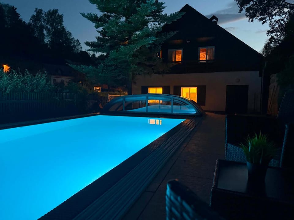 Night, Pool view, Swimming pool