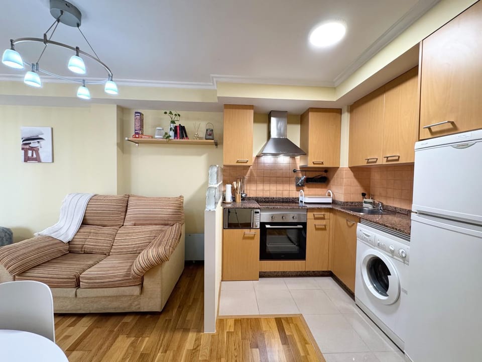Kitchen or kitchenette, Living room, Photo of the whole room, microwave, oven, stove, washing machine, kitchen