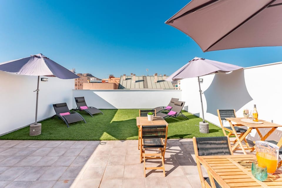 Property building, Patio, Day, View (from property/room), Balcony/Terrace, sunbed