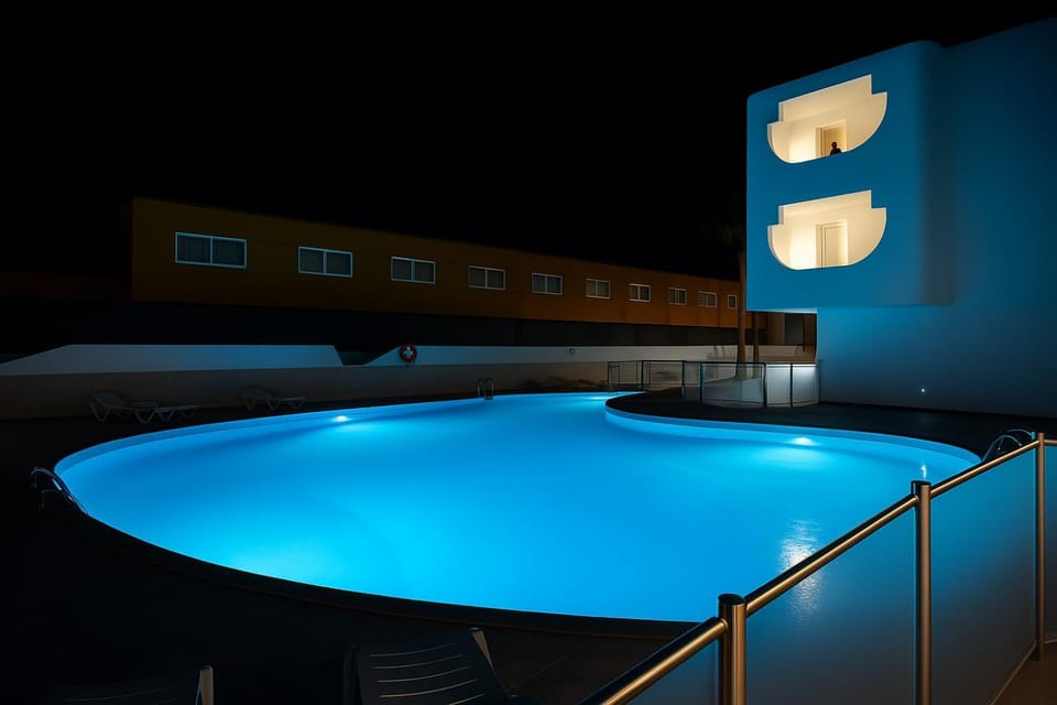 Night, Pool view, Swimming pool