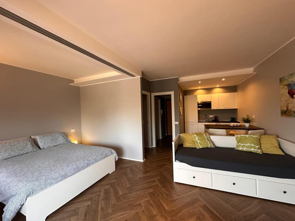 Bed, Kitchen or kitchenette, Living room, Photo of the whole room, Seating area