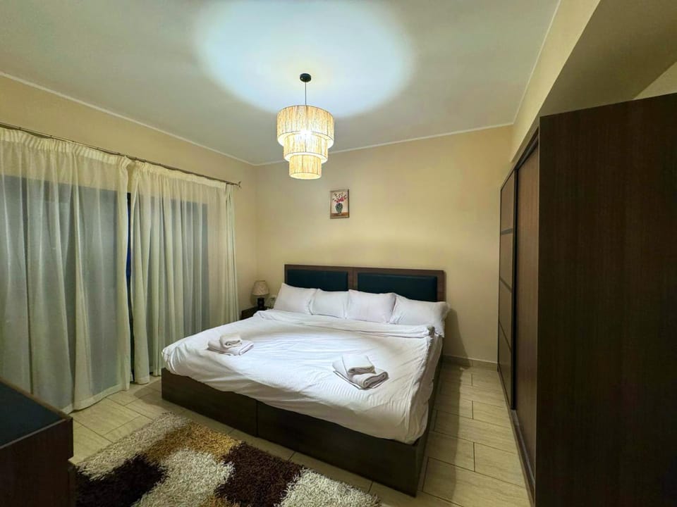 Bed, wardrobe