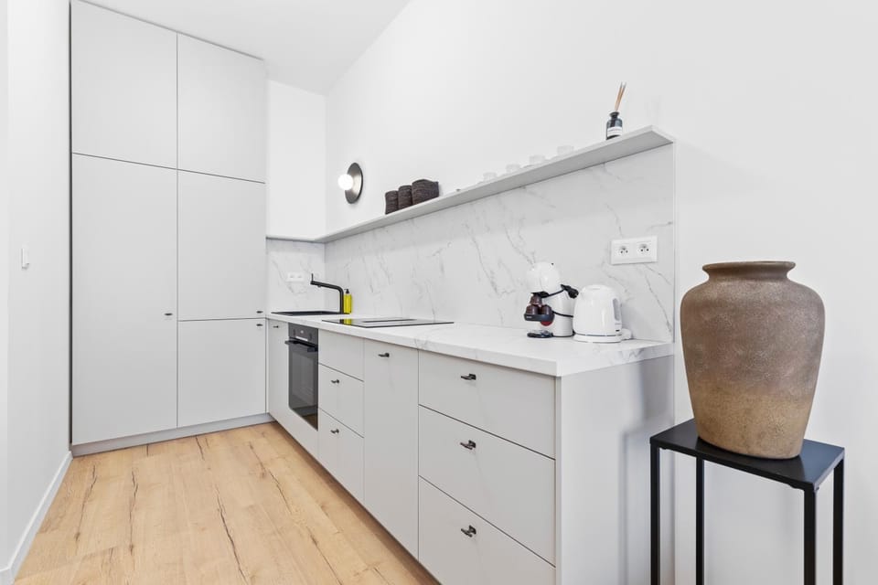 Kitchen or kitchenette, stove