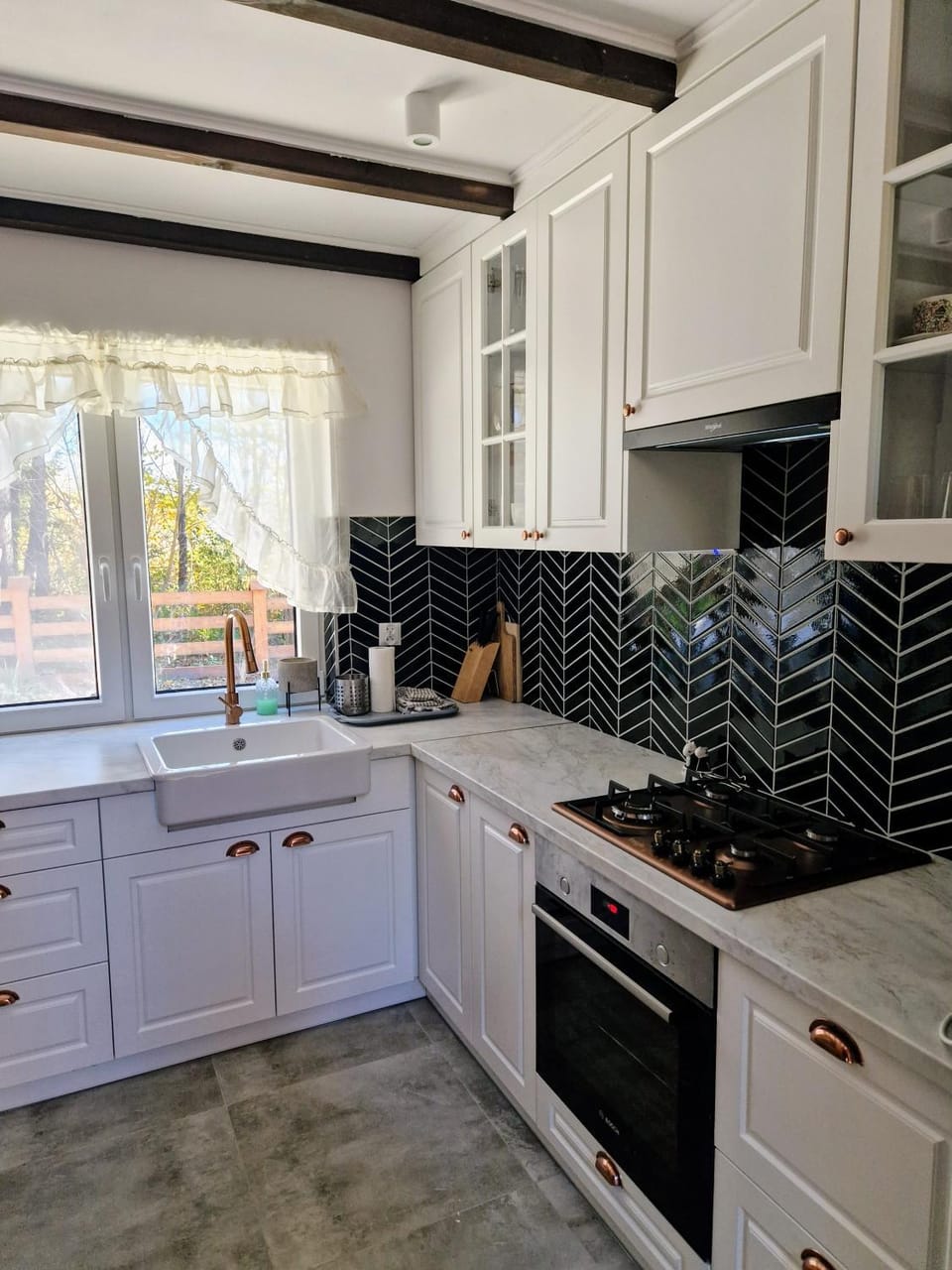 Kitchen or kitchenette, stove