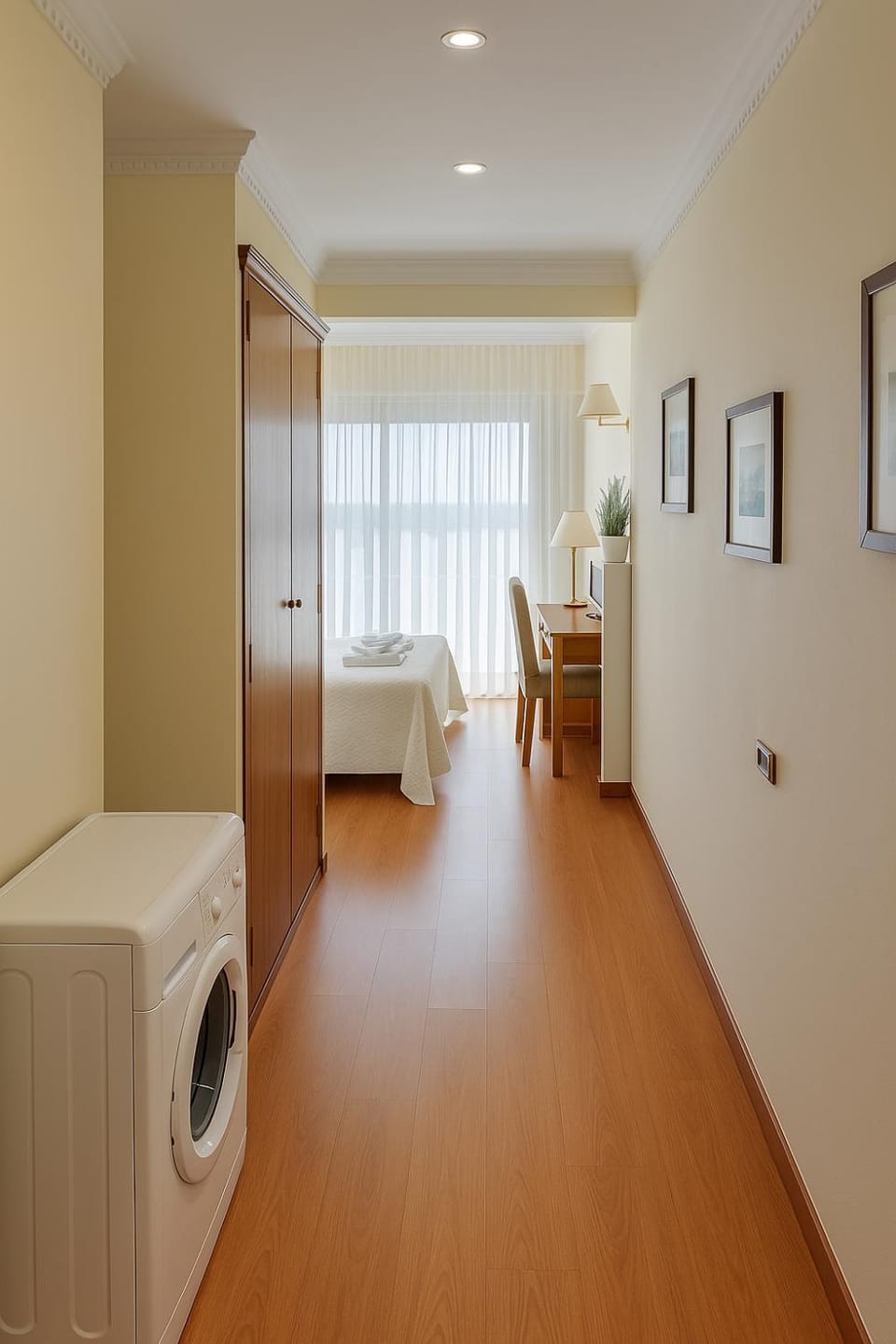 Bed, Photo of the whole room, Bedroom, washing machine