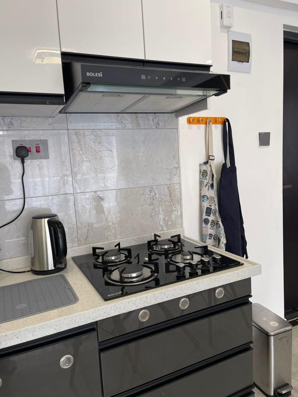 Kitchen or kitchenette, stove