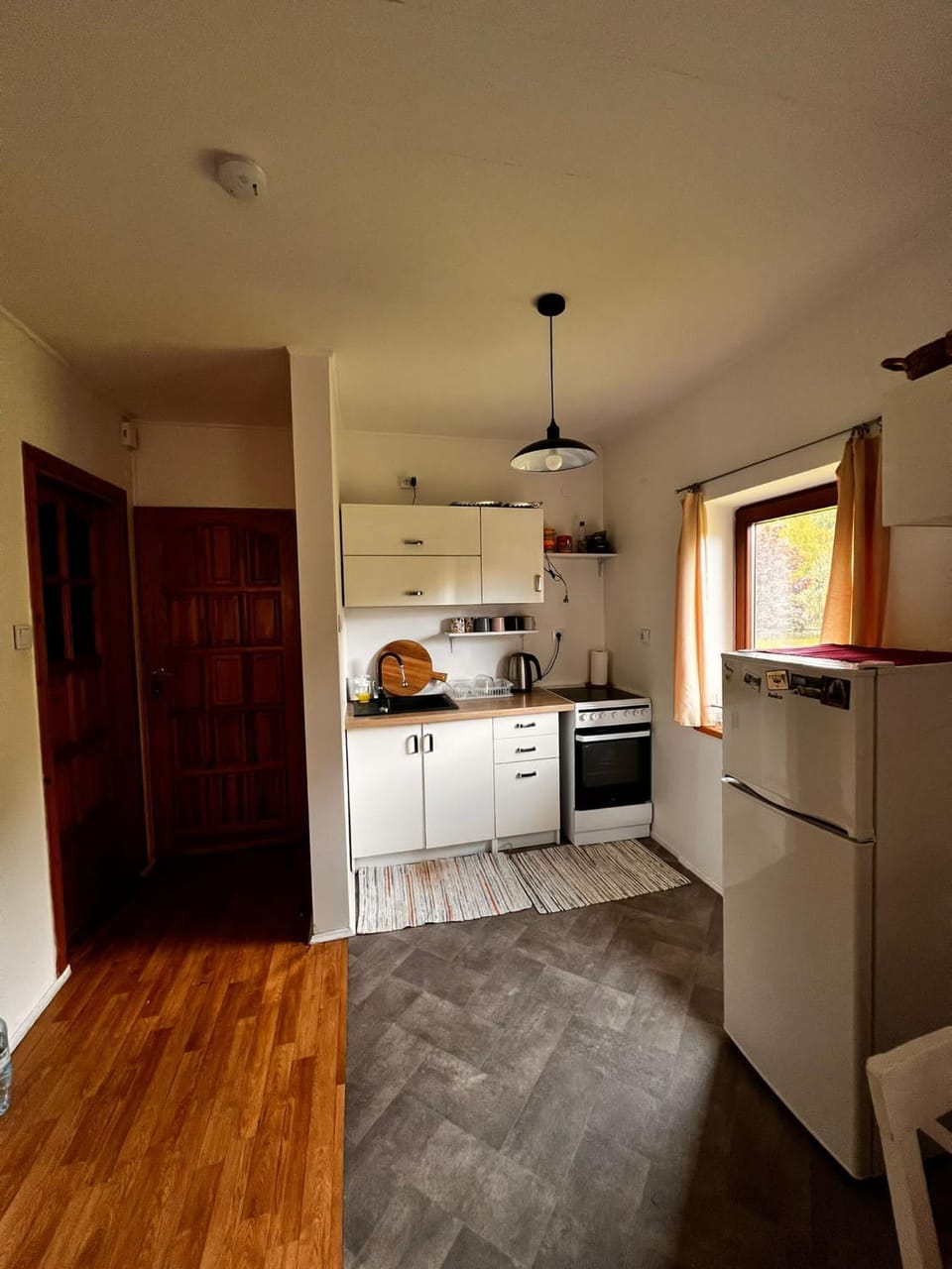 Kitchen or kitchenette, stove