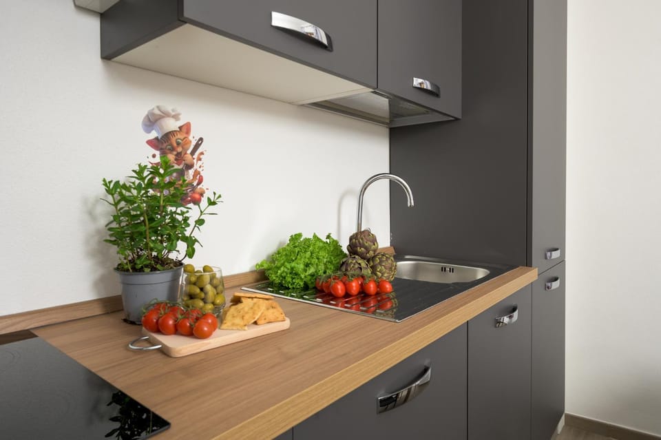 Kitchen or kitchenette, stove