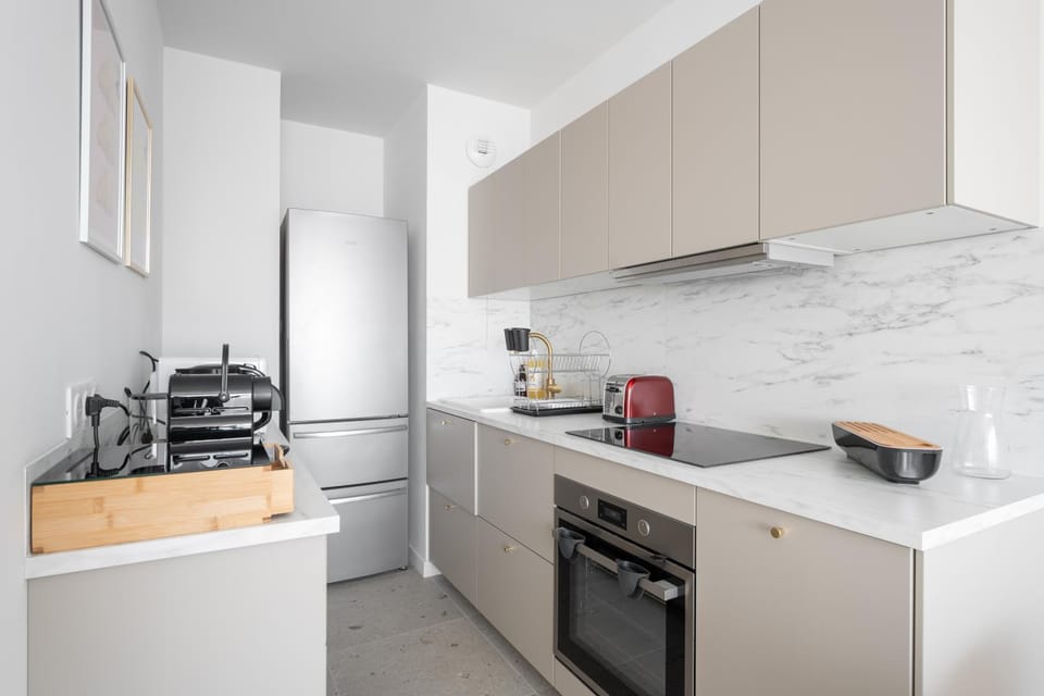 Kitchen or kitchenette, stove