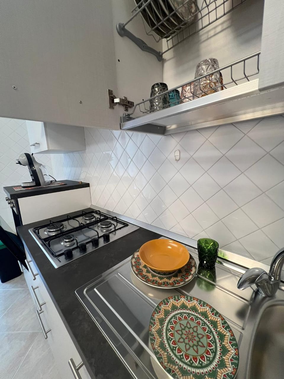 Kitchen or kitchenette, stove