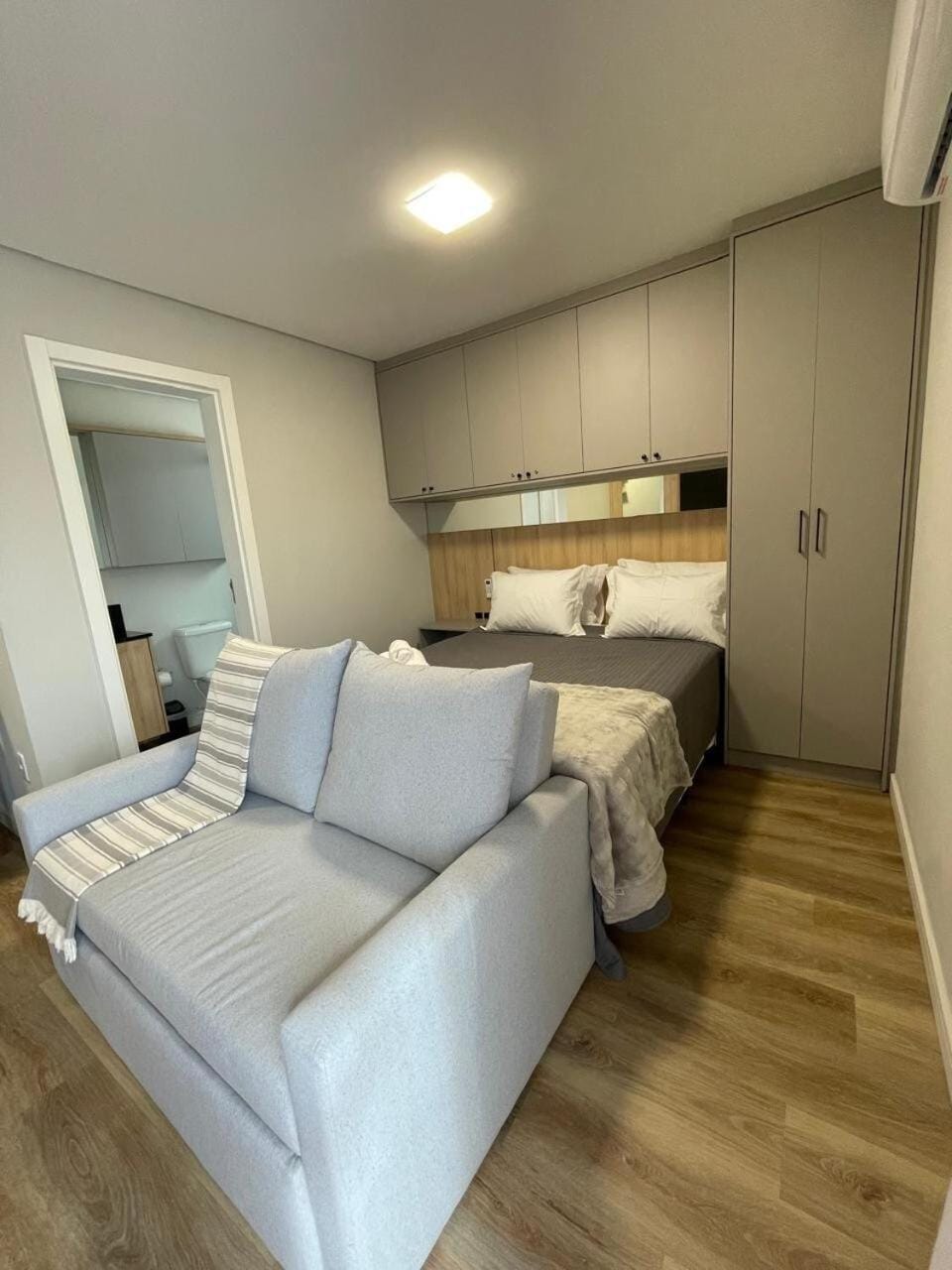 Bed, wardrobe