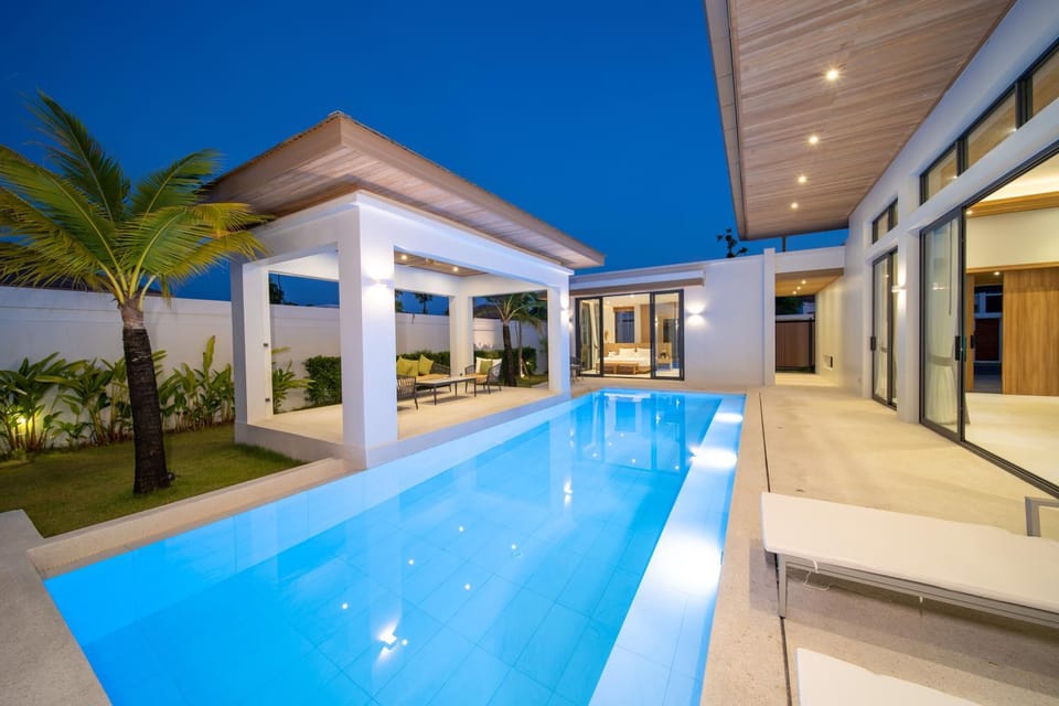 Property building, Night, Swimming pool