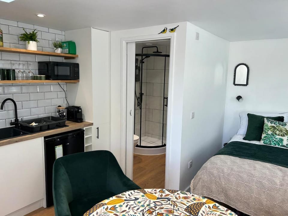 Shower, Bed, Kitchen or kitchenette, Dining area