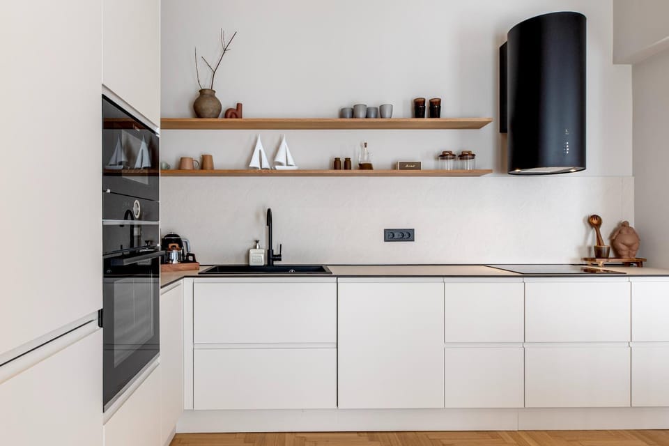 Kitchen or kitchenette, stove