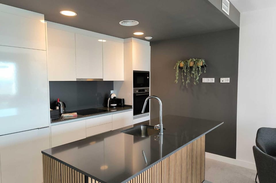 Kitchen or kitchenette, stove