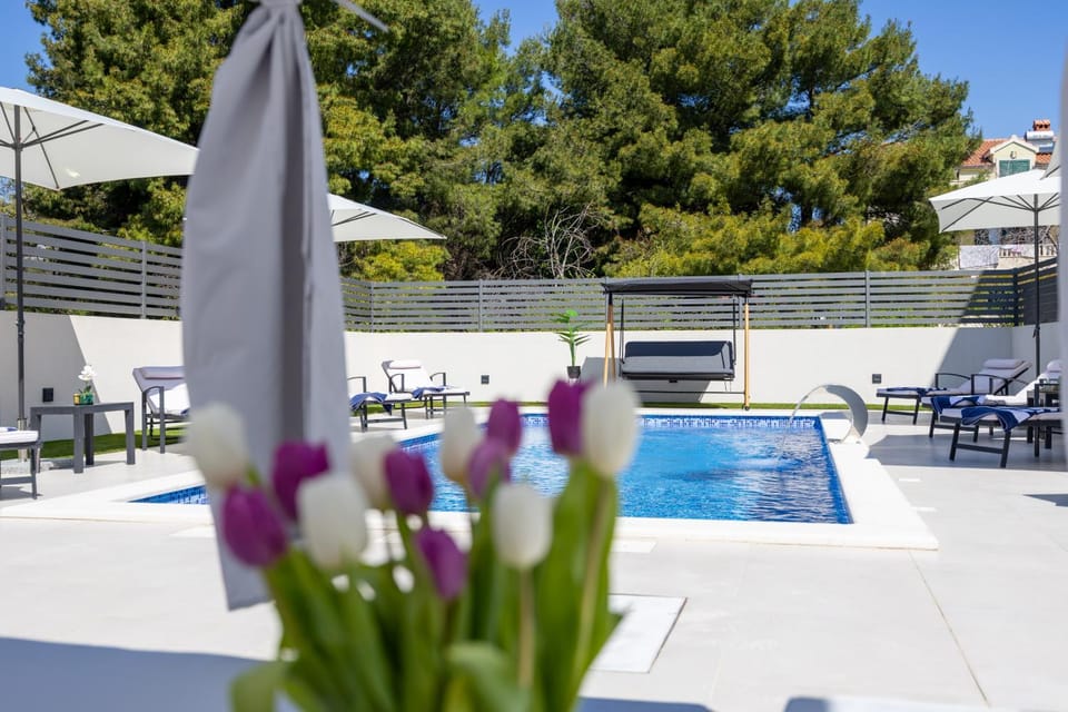Patio, Garden, Pool view, sunbed
