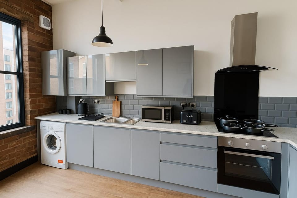 Kitchen or kitchenette, oven, stove, toaster
