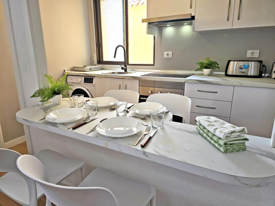 Kitchen or kitchenette, stove
