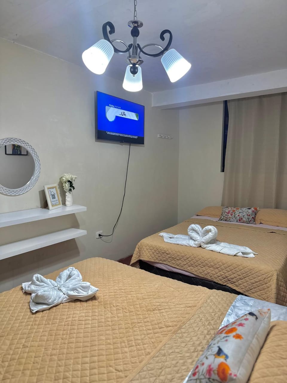 Bed, TV and multimedia, towels