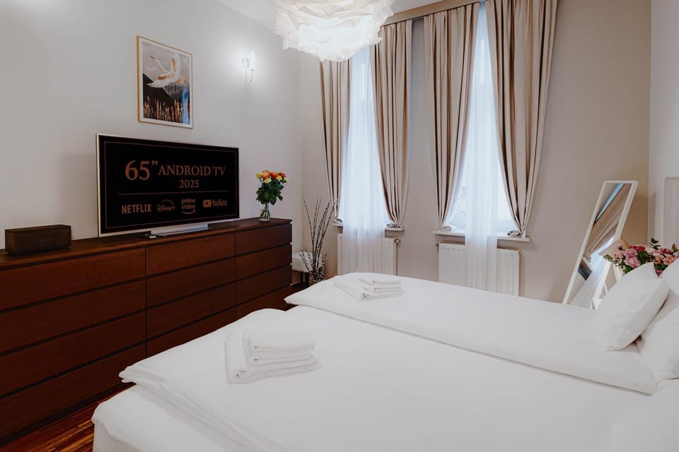 Bed, TV and multimedia, Photo of the whole room, Bedroom, Area and facilities, towels