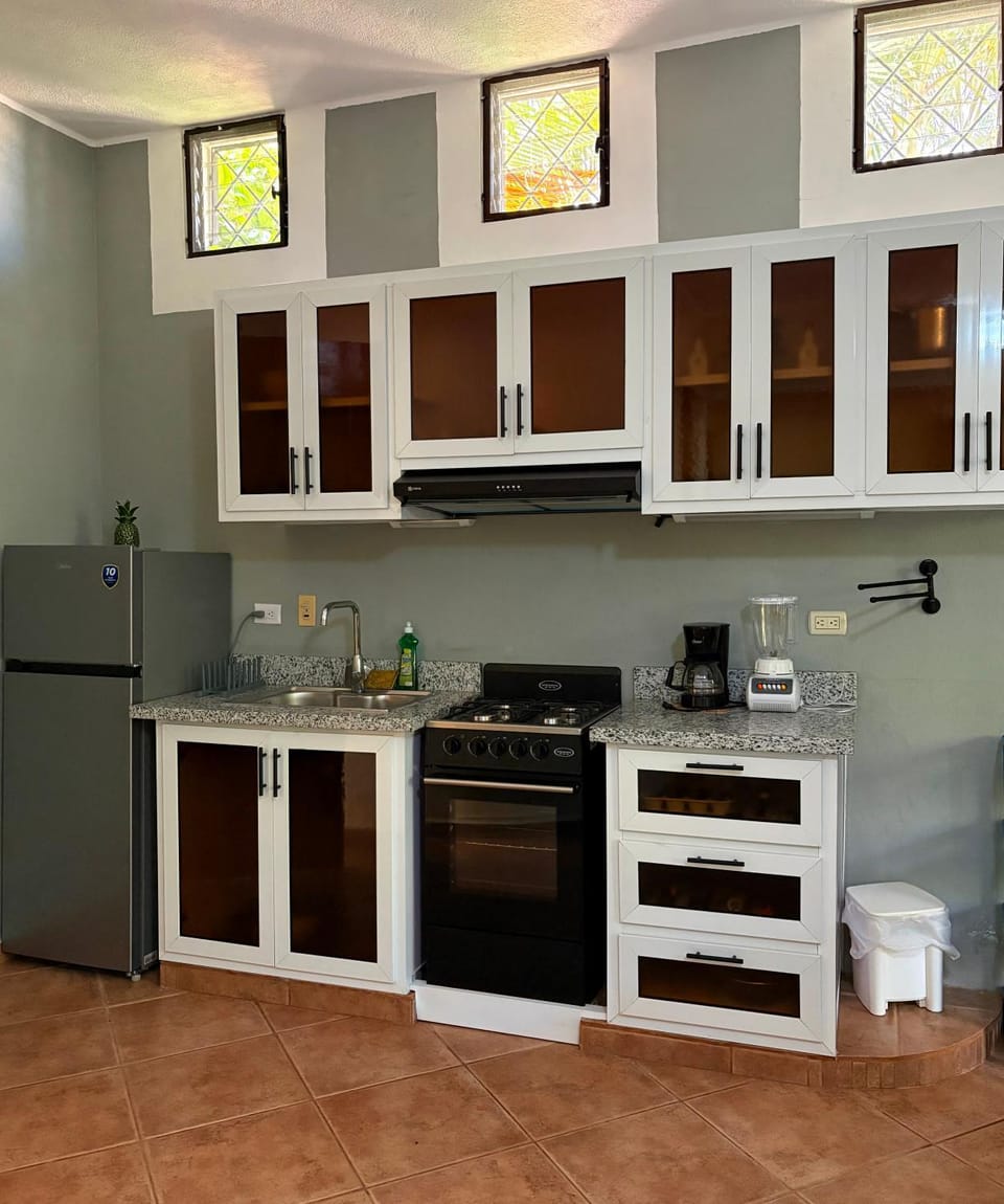 Kitchen or kitchenette, minibar, oven, stove, toaster
