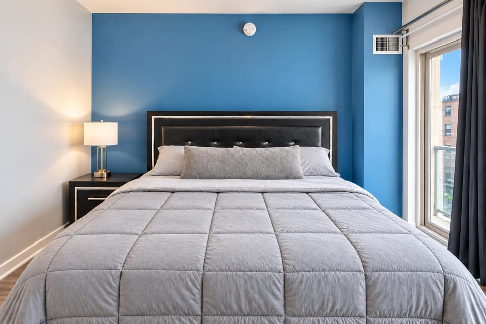 Bed, Bedroom, City view