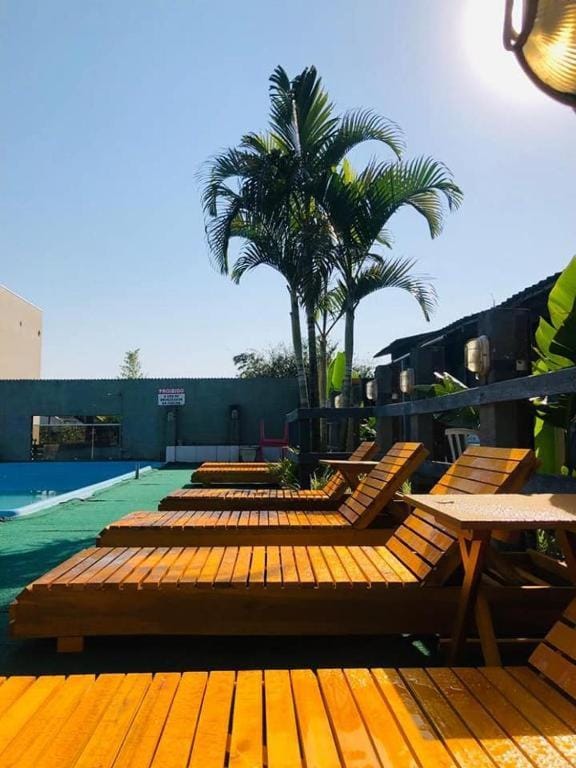 Swimming pool, sunbed