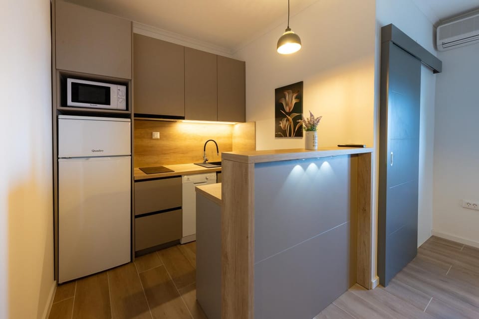 Kitchen or kitchenette, dishwasher, oven, stove