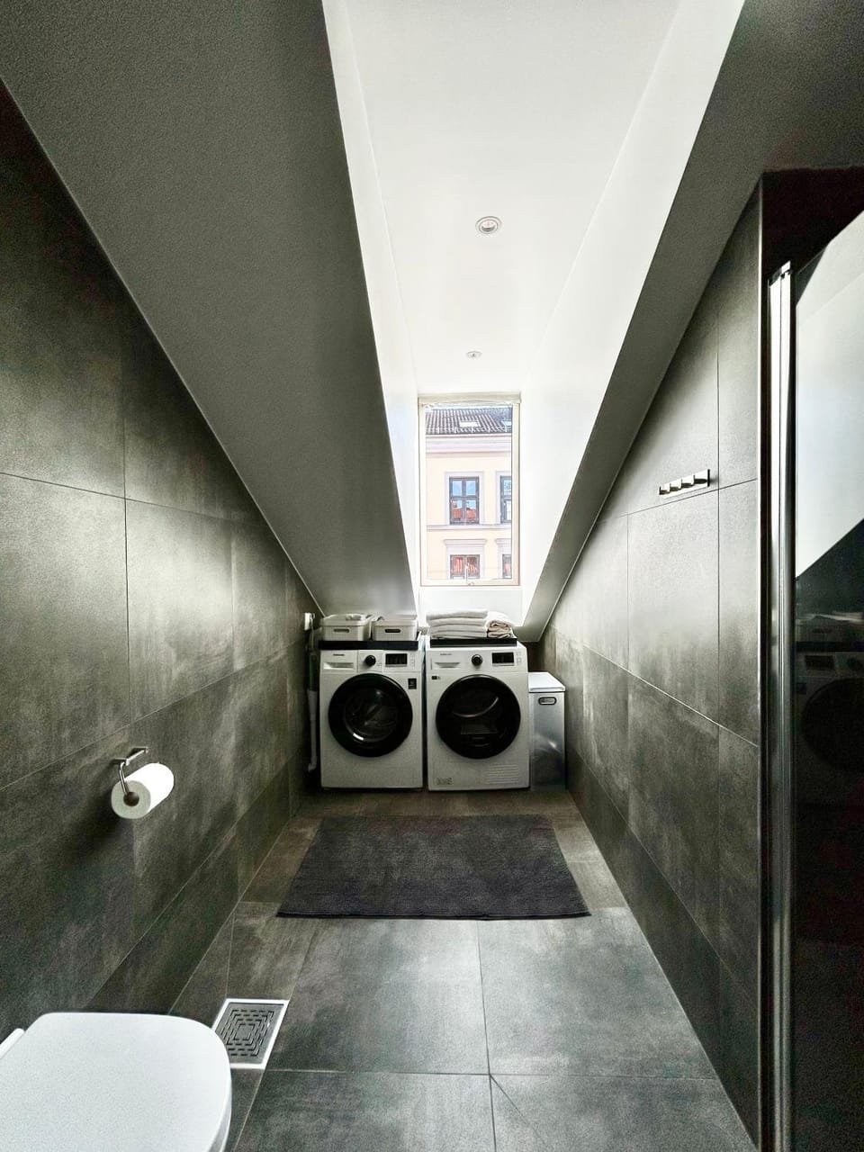 Bathroom, washing machine, dryer