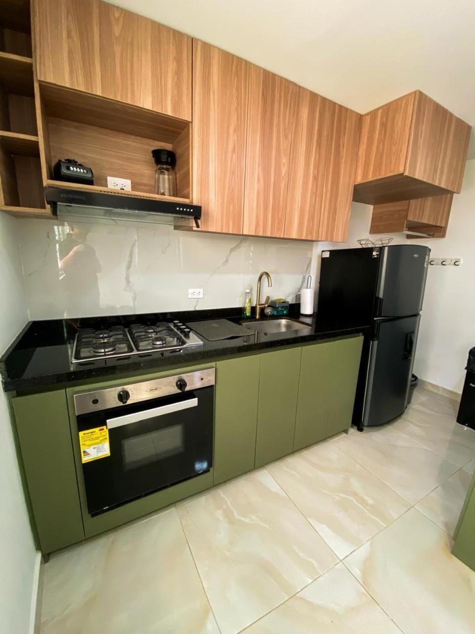 Kitchen or kitchenette, stove