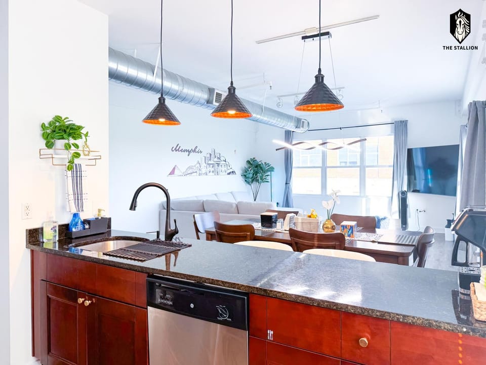 Kitchen or kitchenette, dishwasher, oven, stove