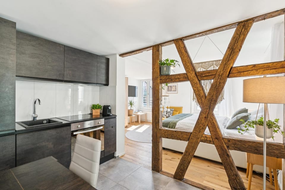 Kitchen or kitchenette, Photo of the whole room, Dining area, oven