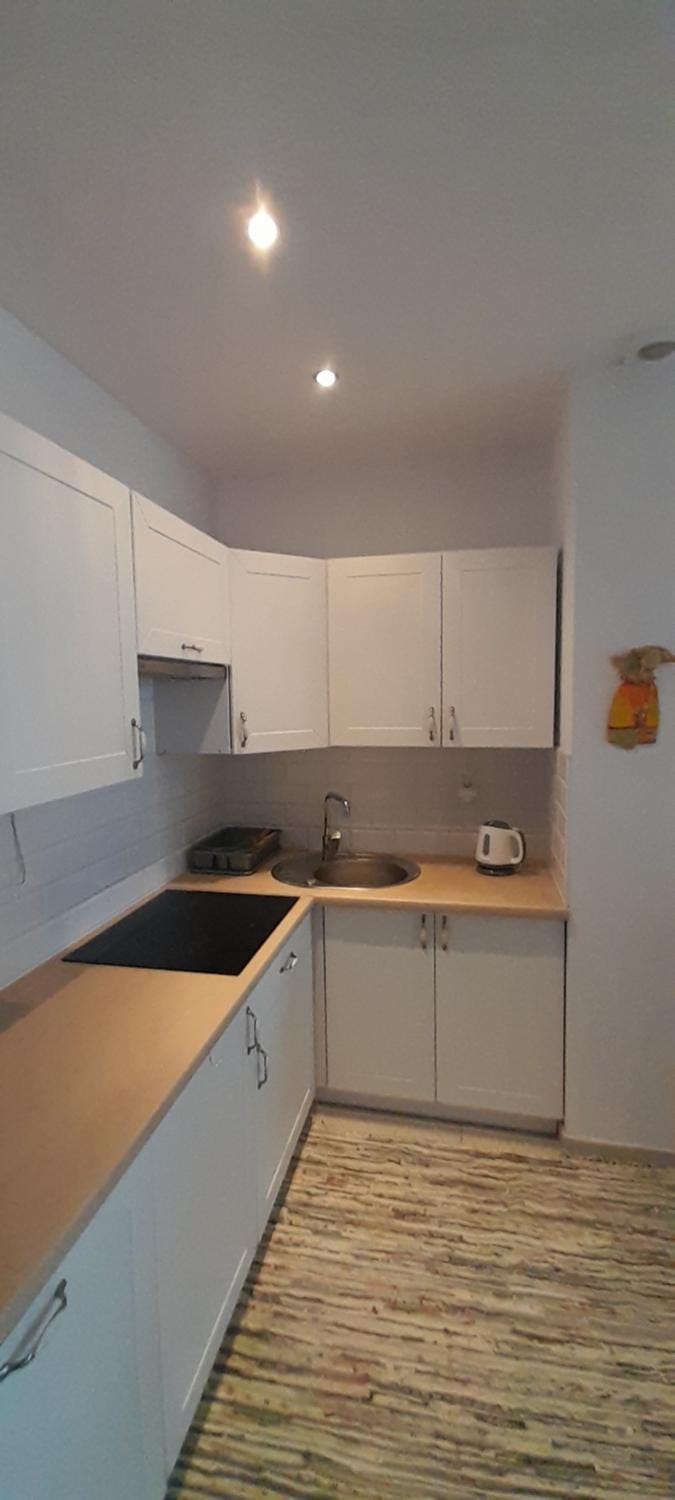 Kitchen or kitchenette, stove