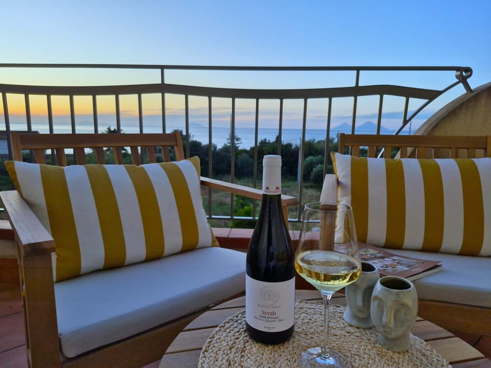 Natural landscape, Summer, View (from property/room), Balcony/Terrace, Sea view, Drinks, Sunset