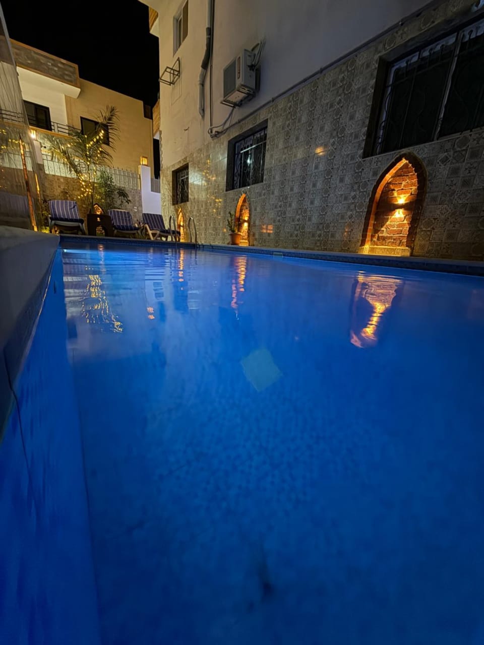 Night, Pool view, Swimming pool, Swimming pool